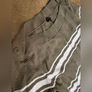 Talbots Olive Green Sweater with White Stripes